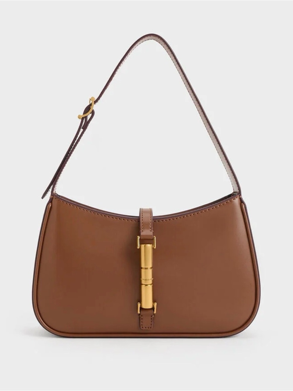 Charles & Keith Cesia Metallic-Accent Shoulder Bag - Chocolate